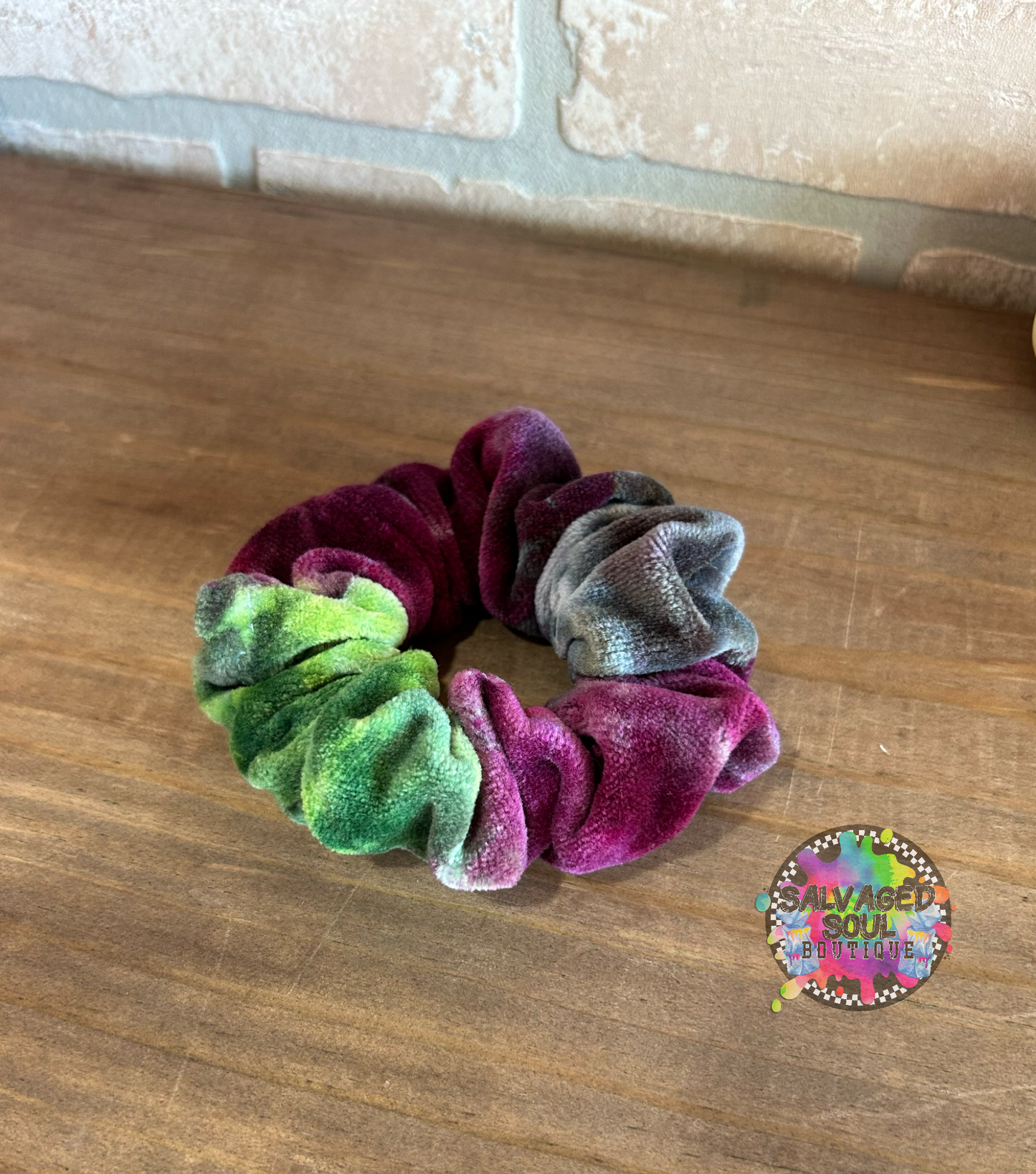 Ice Dye Scrunchie (Black/Green/Purple)