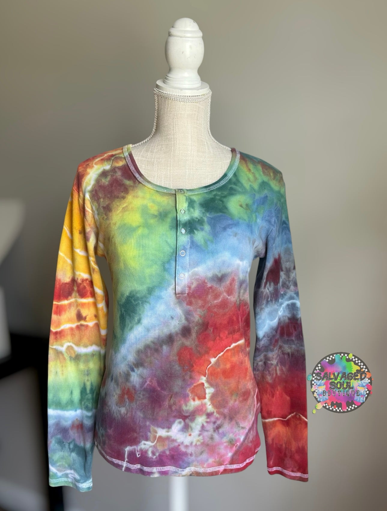 Large Ice Dye Henley Top